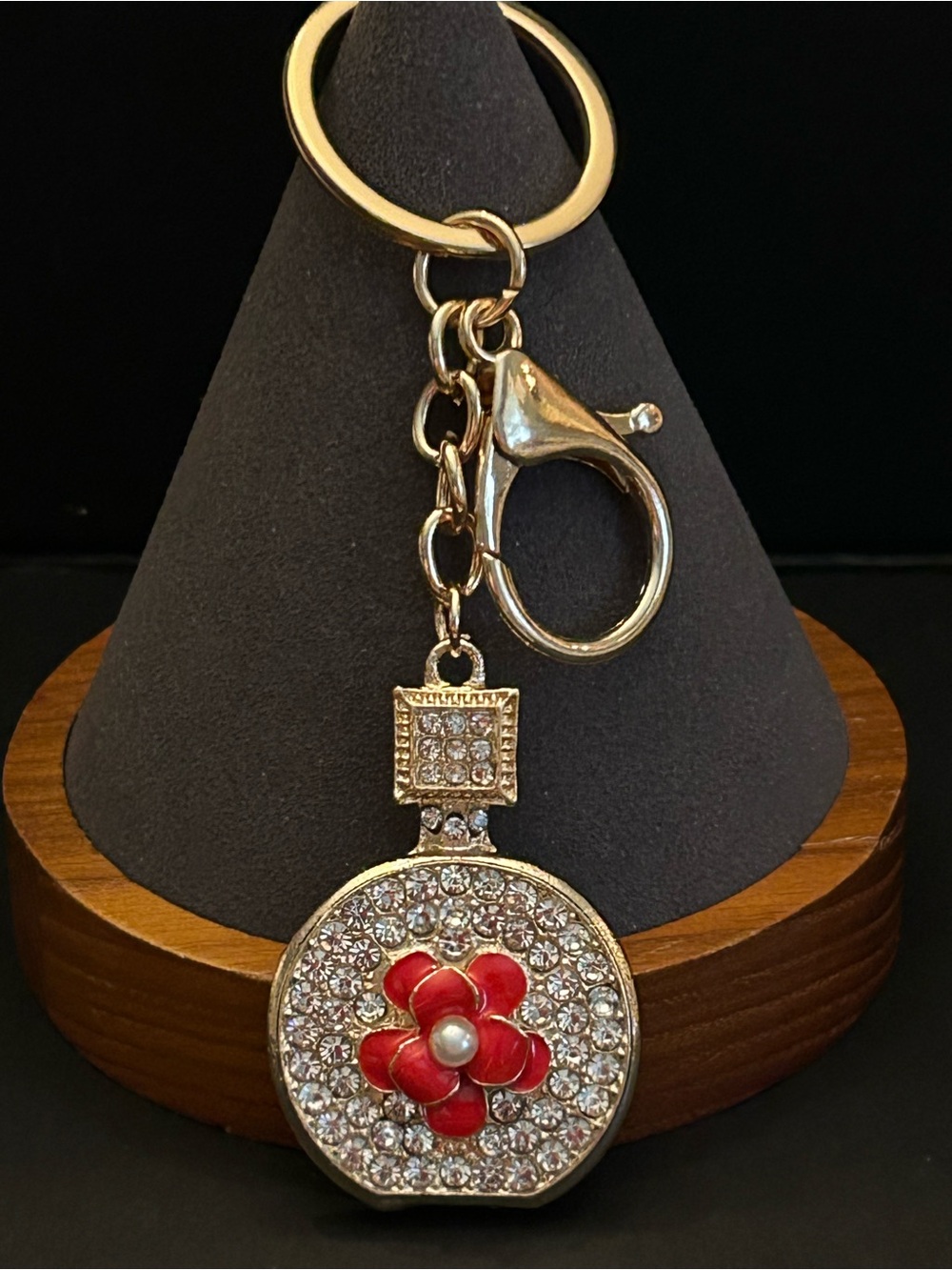 Colorful Enamel Flower Faux Pearl Bag Charm Keychain w/Crystal Accents NWT - Picture 12 of 14
